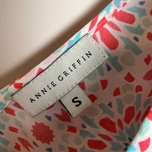 ANNIE GRIFFIN V Neck Sleeveless Blouse S Floral Tie Waist - Picture 2 of 5